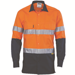 DNC Cotton Drill Shirt Leightweight 3 Way Cool Breeze Long Sleeve RT1 Reflective Tape