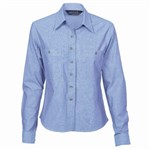 DNC Ladies Blue Cotton Chambray Shirt Long Sleeve