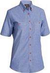 Bisley Ladies Chambray Shirt Short Sleeve 100 Cotton Blue