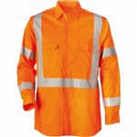 Cotton Drill Shirt Lightweight Horizontal Cooling Vents Long Sleeve Rail X Reflective Tape Orange CF10009