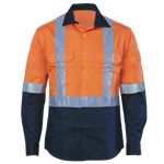 Cotton Drill Shirt Long Sleeve X Pattern Reflective Tape