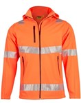 AIW Mens HiVis Soft Shell Hooded Jacket with Reflective Tape